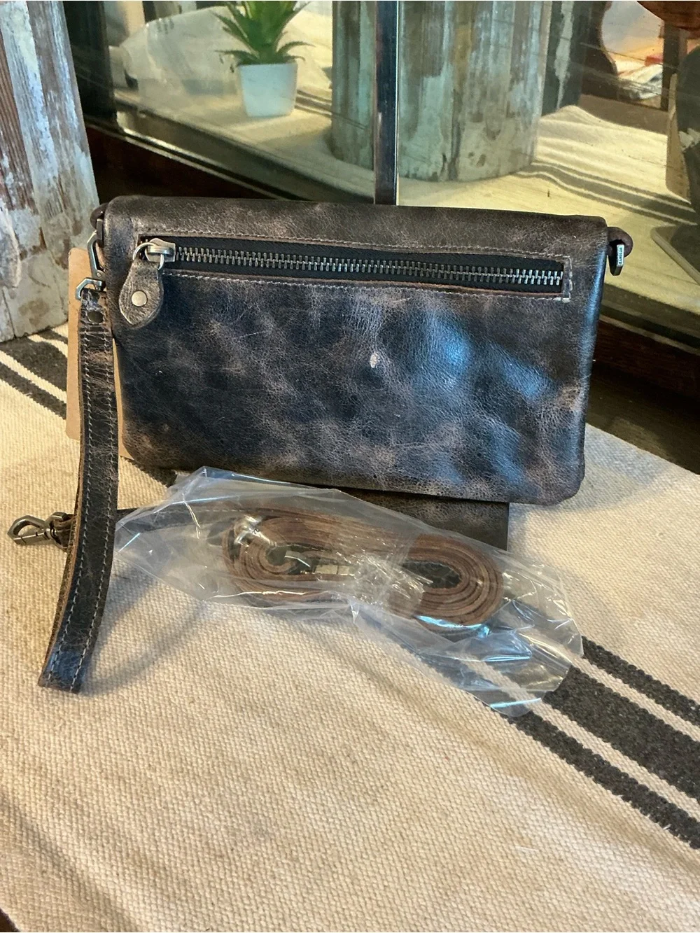 NWT Bed Stu Leather Cadence Wallet Wristlet Crossbody Bag Black Lux MSRP $179